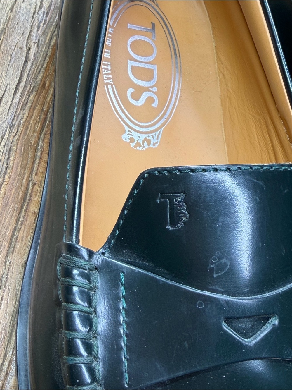 Tod's Women's Dark Green Leather Penny Loafers Size 37 ~ US 7 - Picture 15 of 15